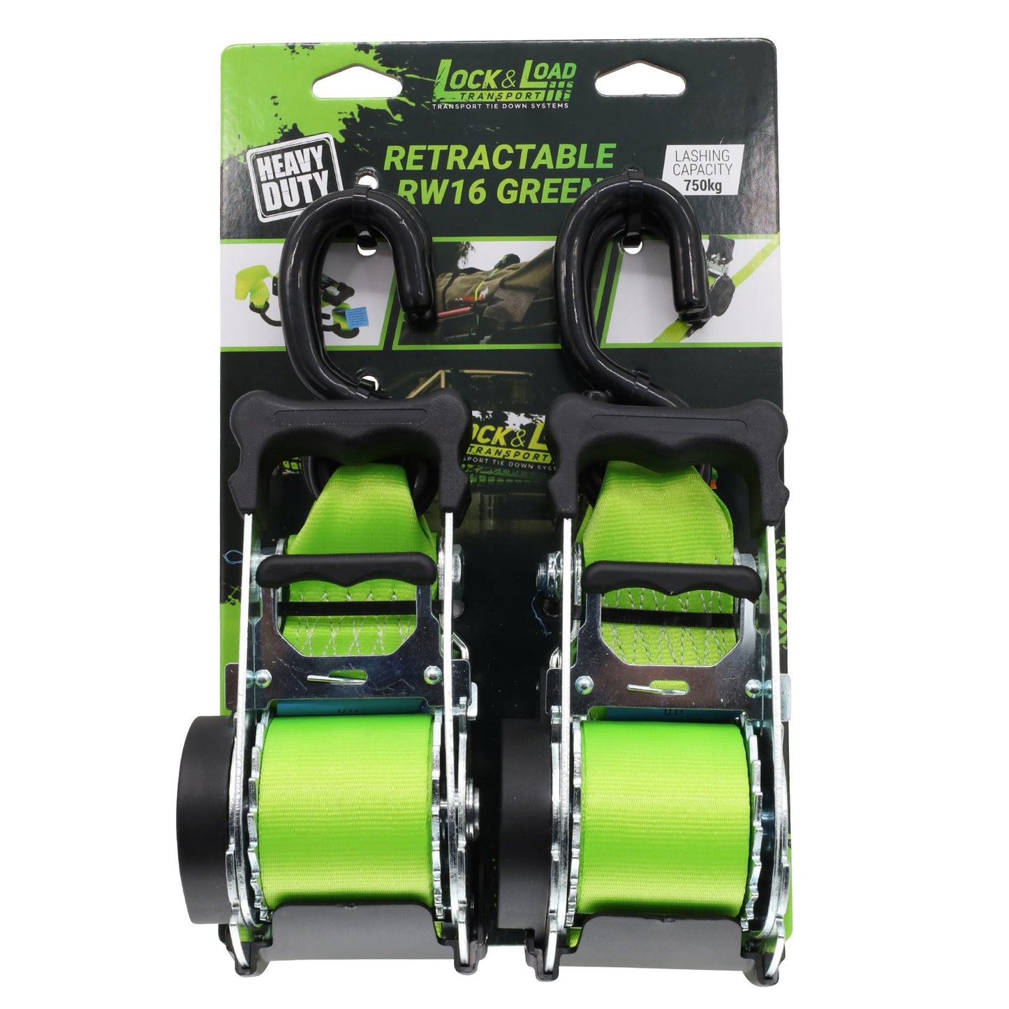 Pair of Retractable Ratchet Straps 50mm Wide 3m Long - RW16