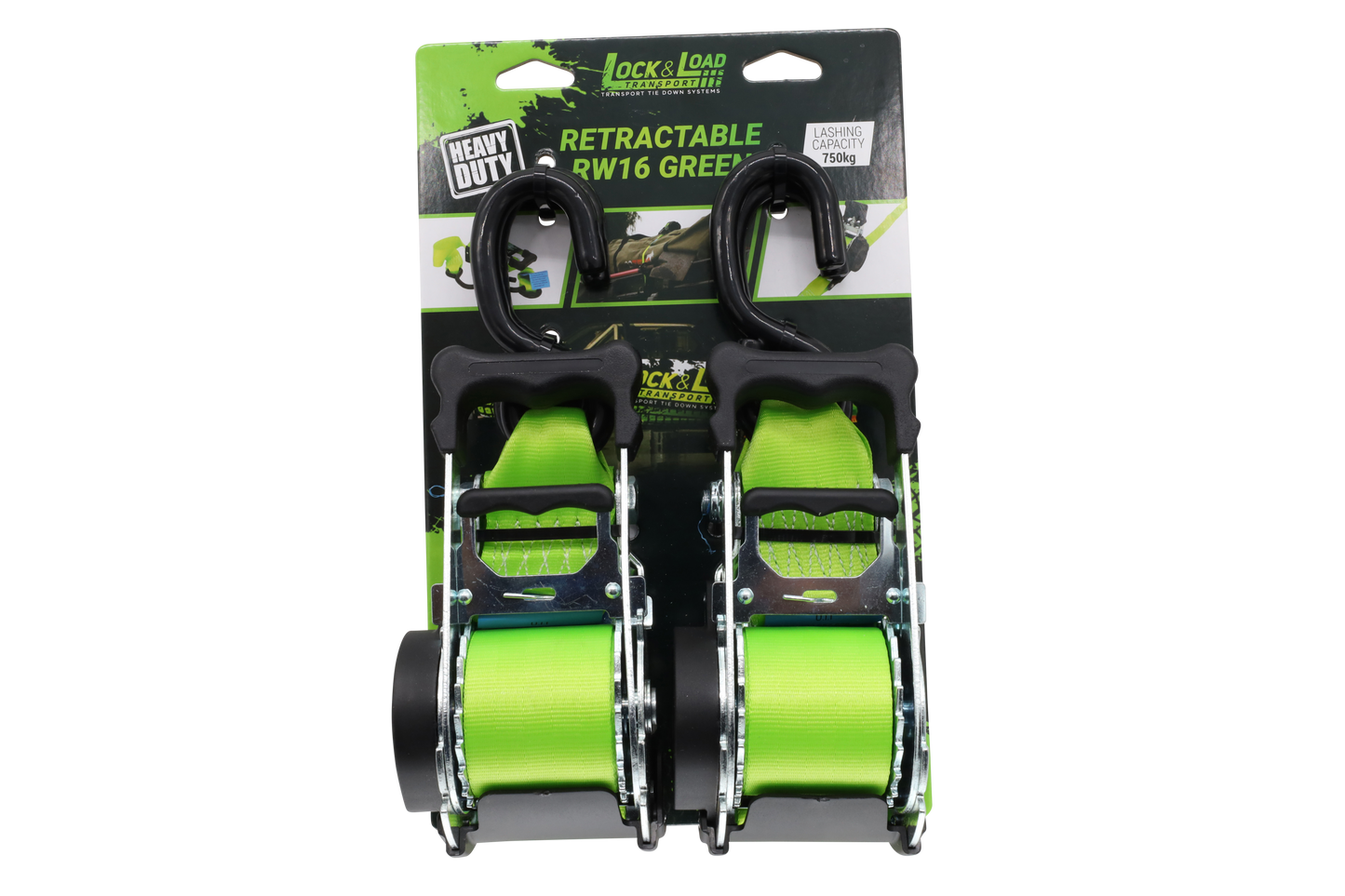 Pair of Retractable Ratchet Straps 50mm Wide 3m Long - RW16