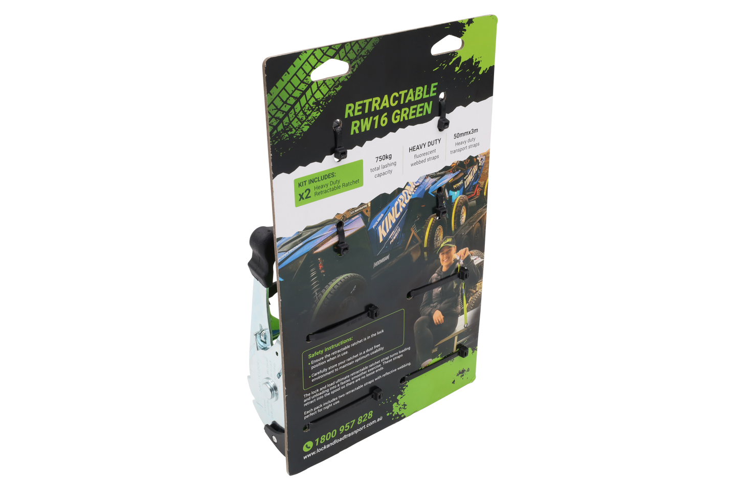 Pair of Retractable Ratchet Straps 50mm Wide 3m Long - RW16