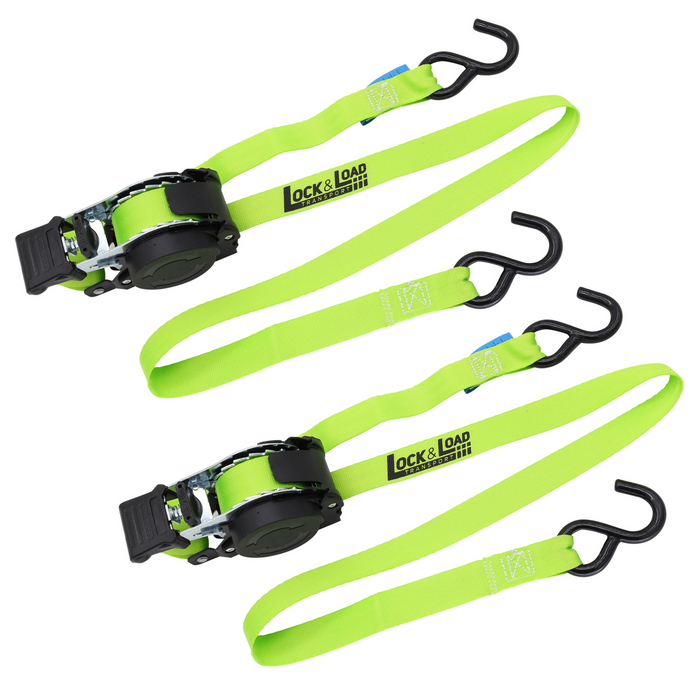 Pair of Retractable Ratchet Straps 25mm Wide 3.6m Long