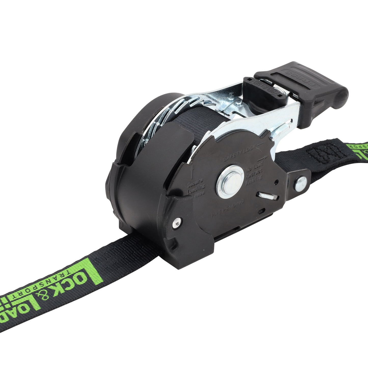 Pair of Black Retractable Ratchet Straps with Safety Clips 25mm Wide 3.6m Long - RW106