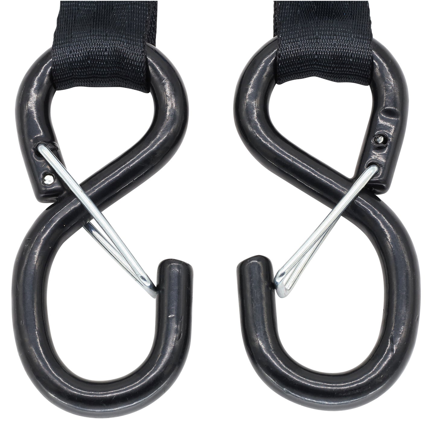 Pair of Black Retractable Ratchet Straps with Safety Clips 25mm Wide 3.6m Long - RW106