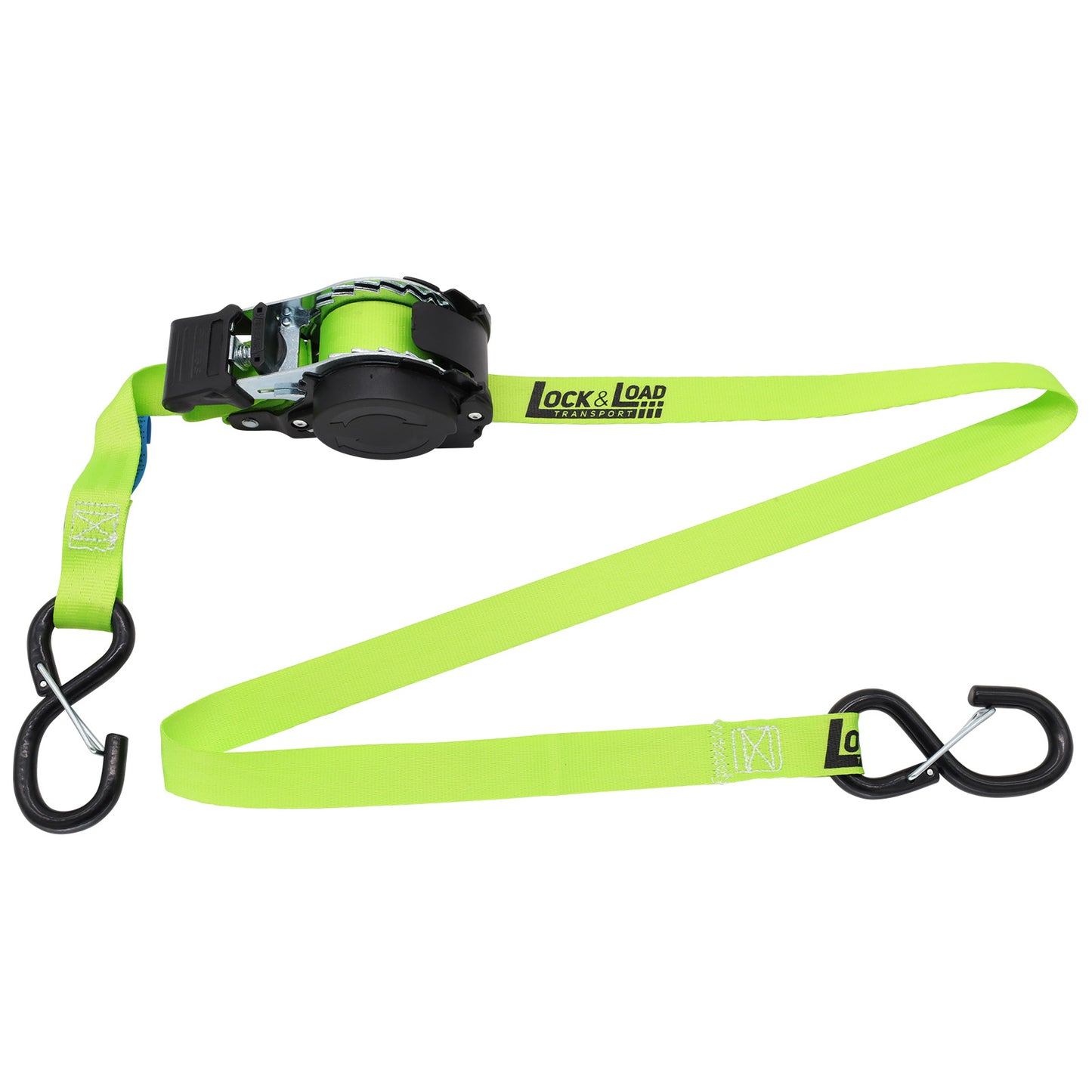 Pair of Green Retractable Ratchet Straps with Safety Clips 25mm Wide 3.6m Long - RW106