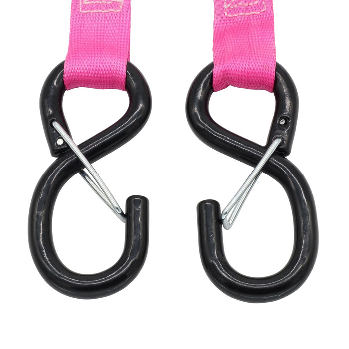Pair of Pink Retractable Ratchet Straps with Safety Clips 25mm Wide 3.6m Long - RW106