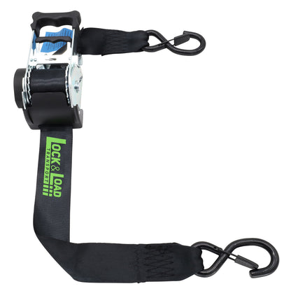 Pair of Black Retractable Ratchet Straps with Safety Clips 50mm Wide 3m Long - RW116