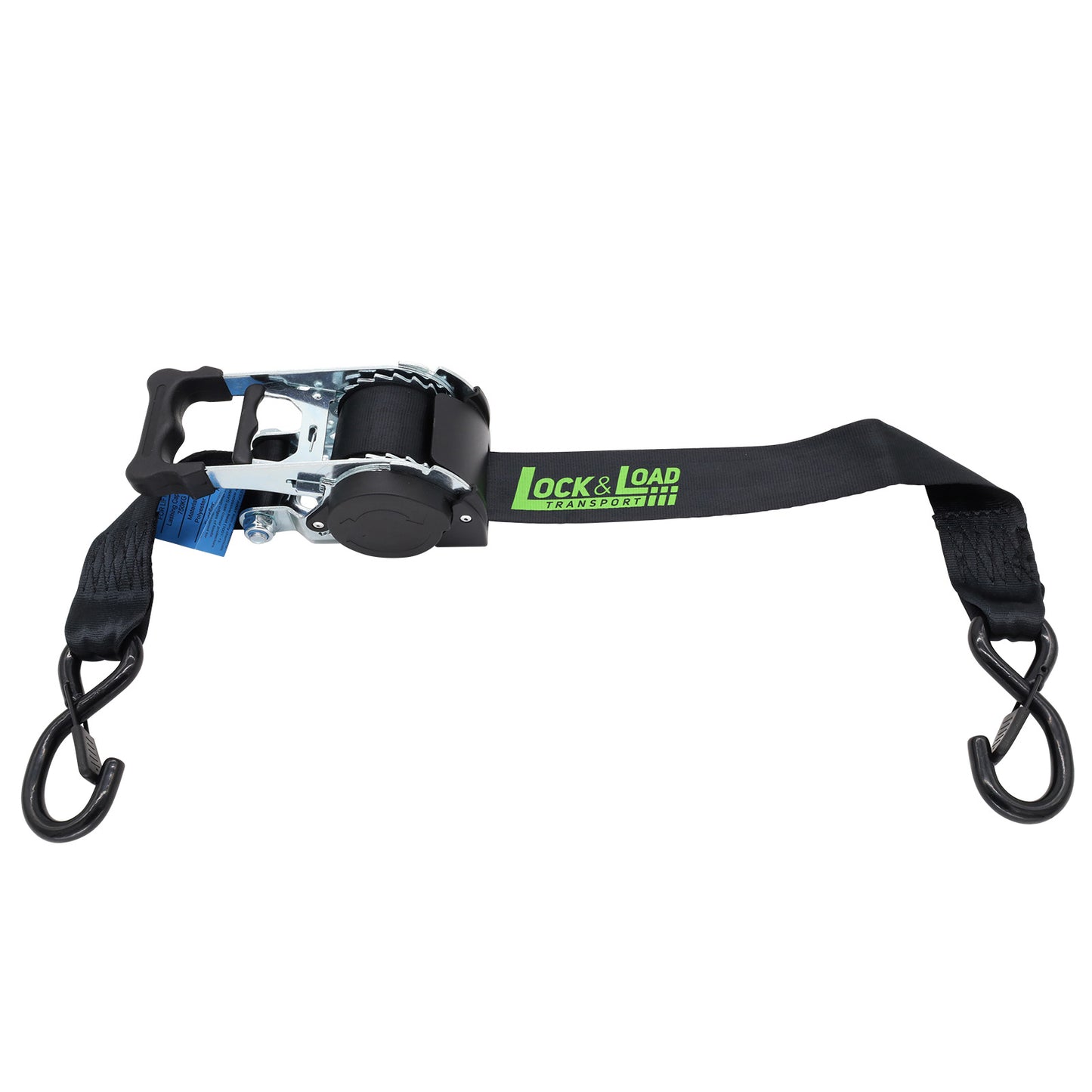 Pair of Black Retractable Ratchet Straps with Safety Clips 50mm Wide 3m Long - RW116