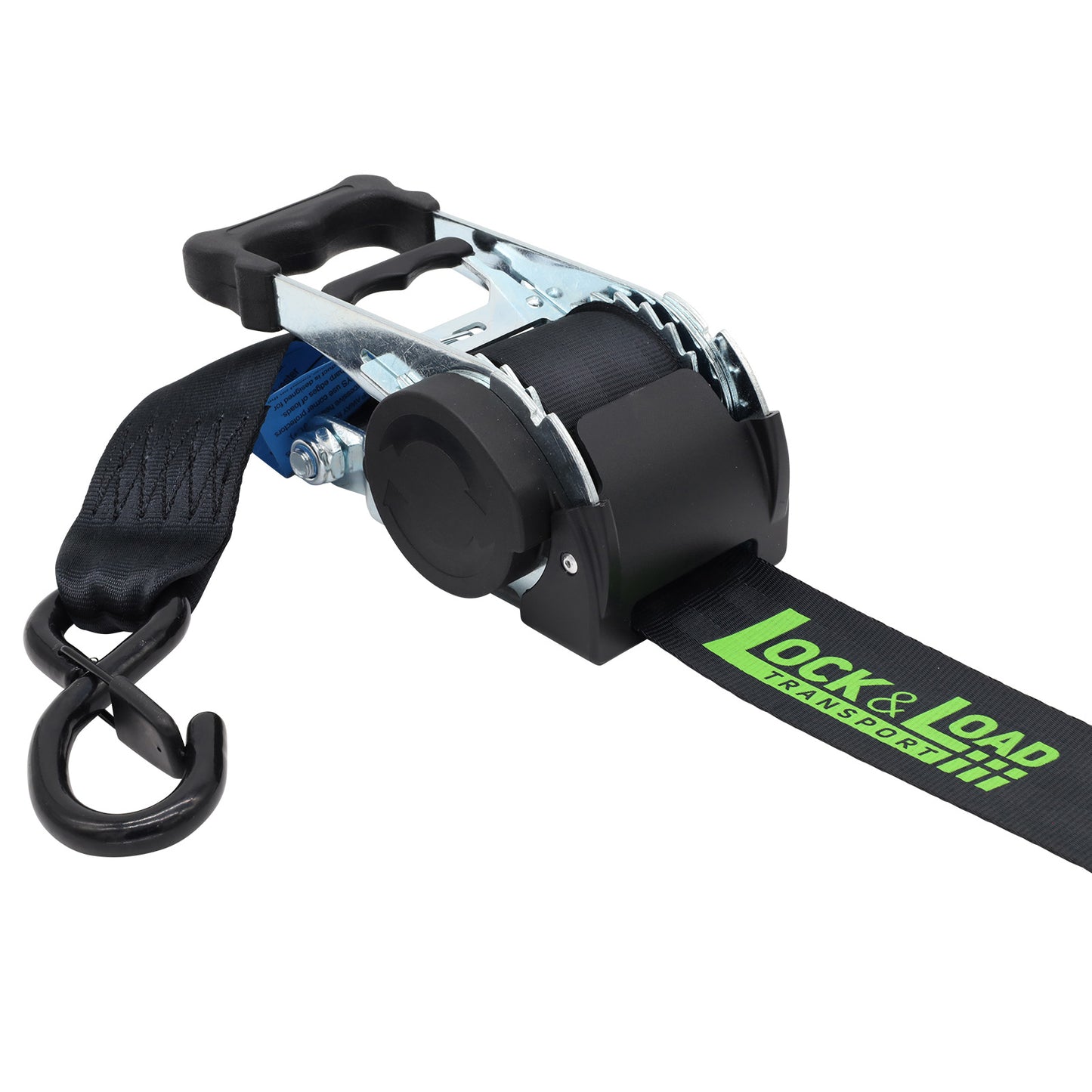 Pair of Black Retractable Ratchet Straps with Safety Clips 50mm Wide 3m Long - RW116