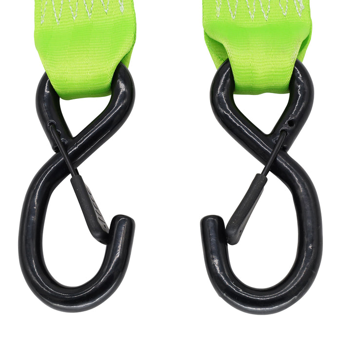 Pair of Green Retractable Ratchet Straps with Safety Clips 50mm Wide 3m Long