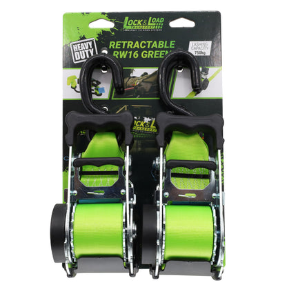 Pair of Retractable Ratchet Straps 50mm Wide 3m Long - RW16