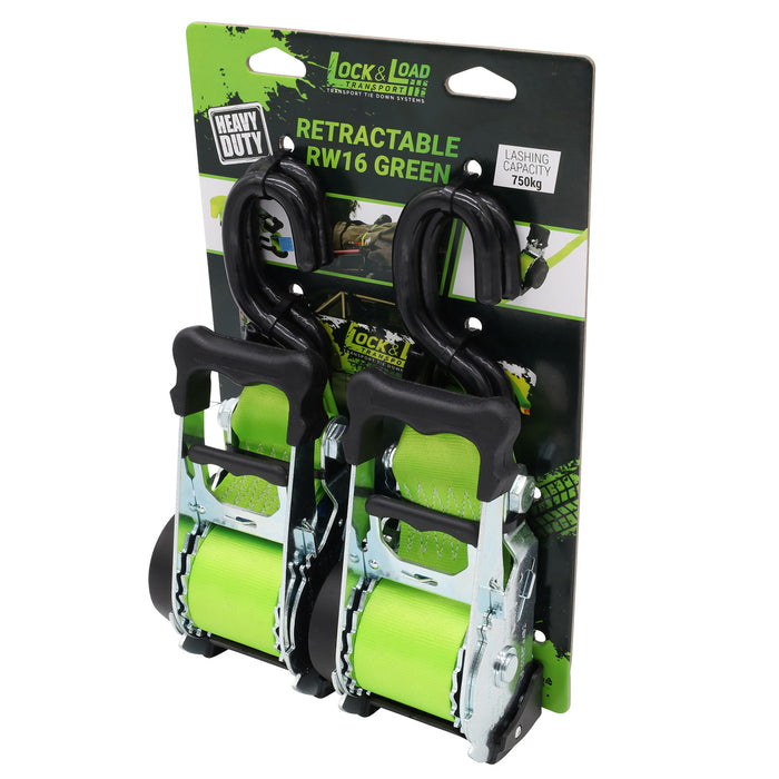 Pair of Retractable Ratchet Straps 50mm Wide 3m Long