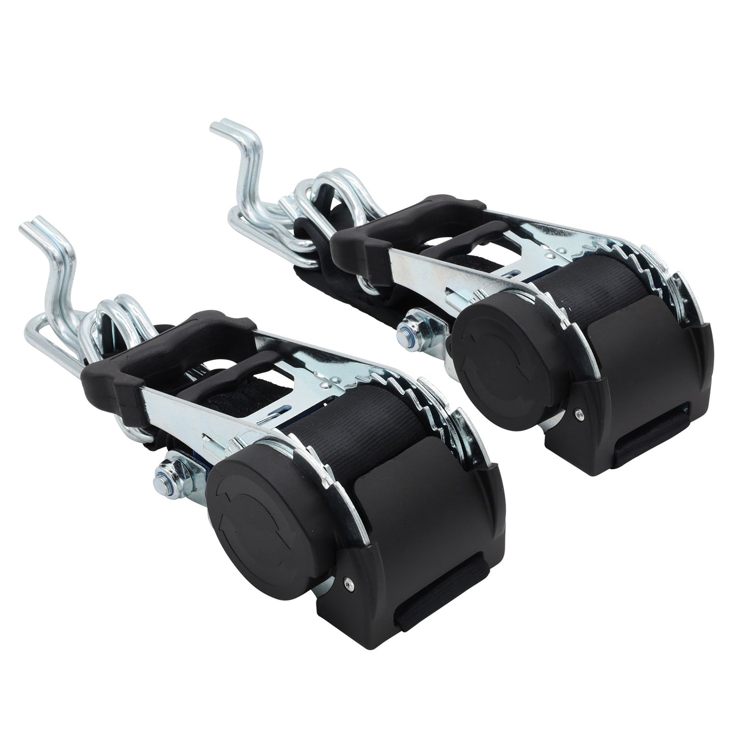 Pair of Black Retractable Ratchet Straps with Swan Hooks 50mm Wide 3m Long - RW216