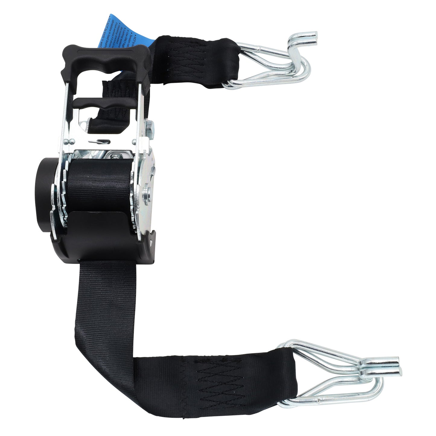 Pair of Black Retractable Ratchet Straps with Swan Hooks 50mm Wide 3m Long - RW216