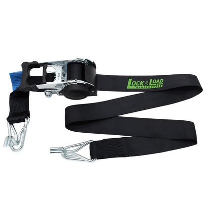 Pair of Black Retractable Ratchet Straps with Swan Hooks 50mm Wide 3m Long - RW216