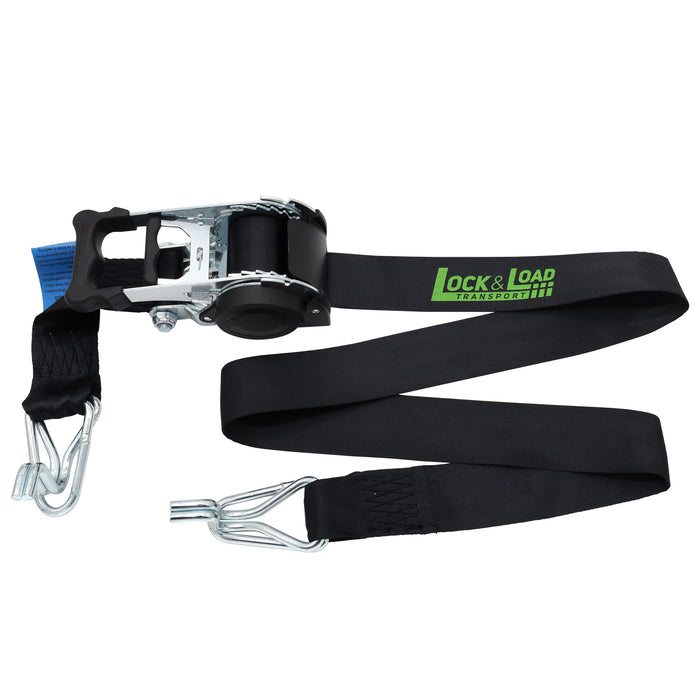 Pair of Black Retractable Ratchet Straps with Swan Hooks 50mm Wide 3m Long