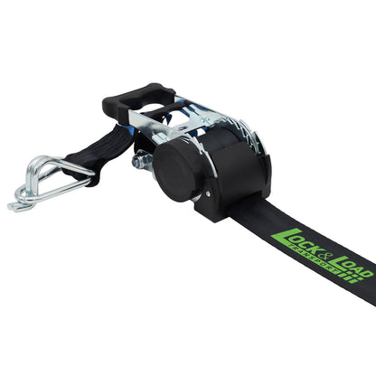 Pair of Black Retractable Ratchet Straps with Swan Hooks 50mm Wide 3m Long - RW216