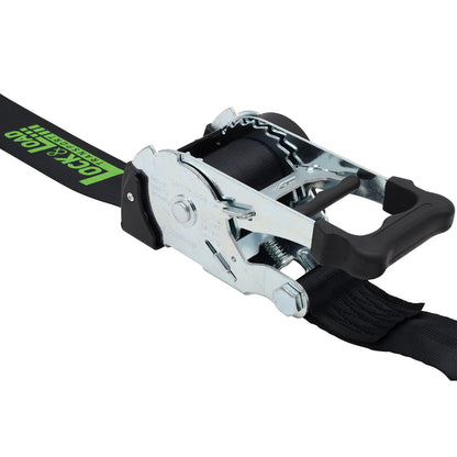 Pair of Black Retractable Ratchet Straps with Swan Hooks 50mm Wide 3m Long - RW216