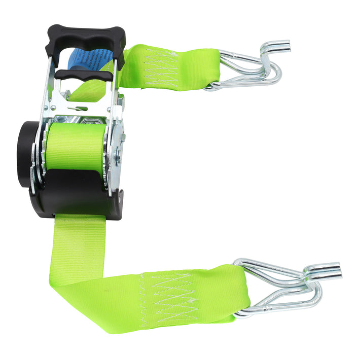 Pair of Green Retractable Ratchet Straps with Swan Hooks 50mm Wide 3m Long