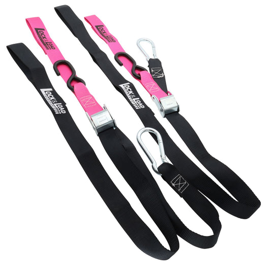 Pair of Pink & Black Motorcycle Tie Down Straps - RW97