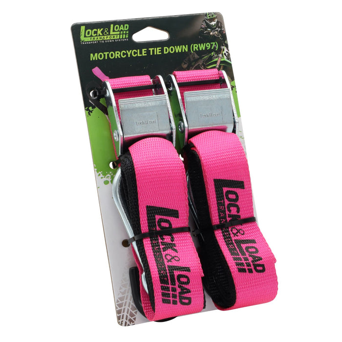Pair of Pink & Black Motorcycle Tie Down Straps - RW97