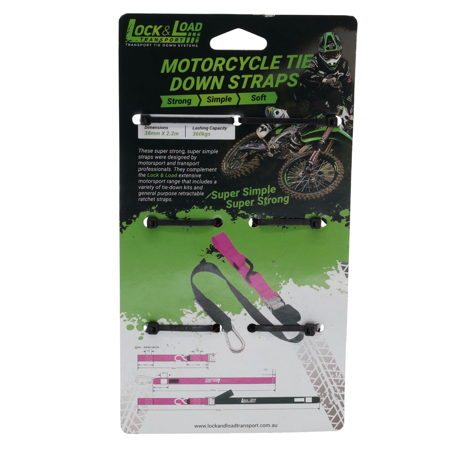 Pair of Pink & Black Motorcycle Tie Down Straps - RW97