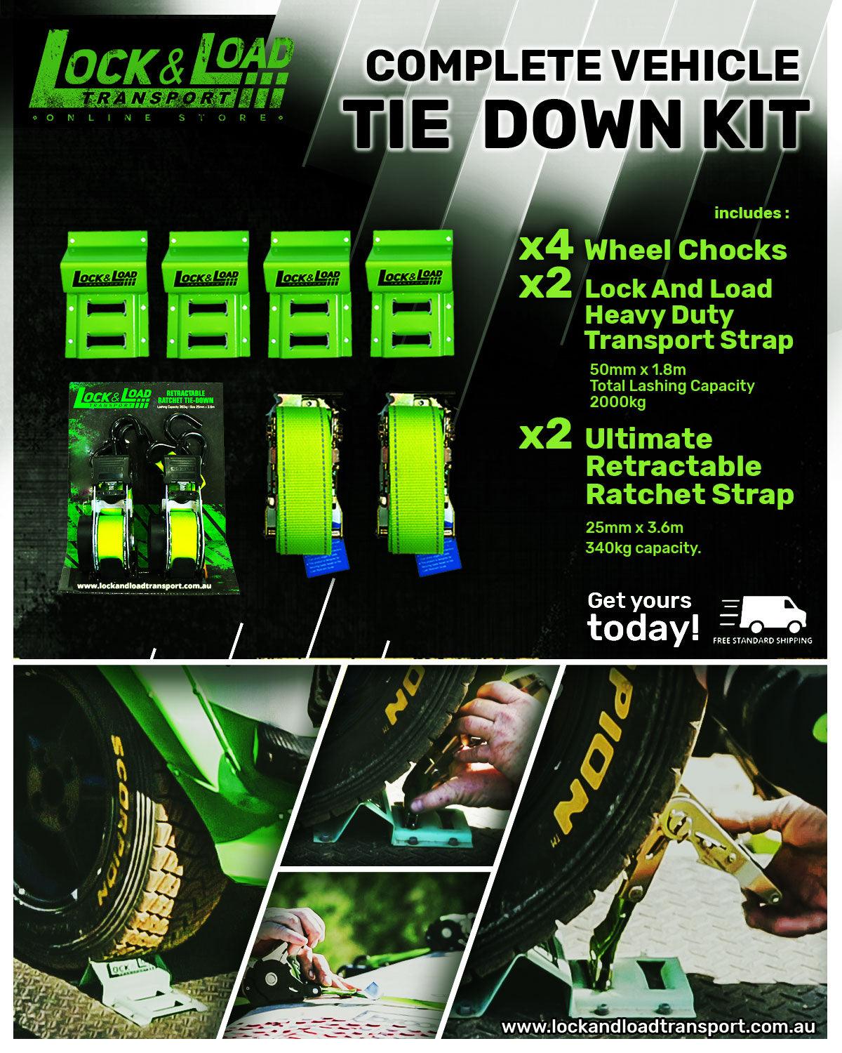 Wheel Chock Kit with 1.8m Straps & 25mm Retractable Ratchet - RW15 - Lock & Load Transport